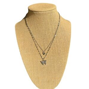Silver Double Strand Butterfly Necklace